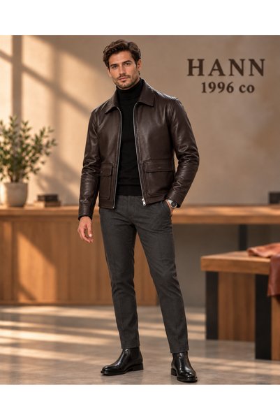 HANN 1996 Co Erkek Espresso Kahverengi %100 Kuzu Derisi Klasik Yaka Slim Fit ...