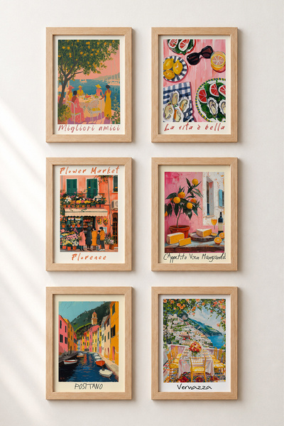 HOMEPACK 6 Piece Italian Table with Friends Framed Painting Set Italy Posters...