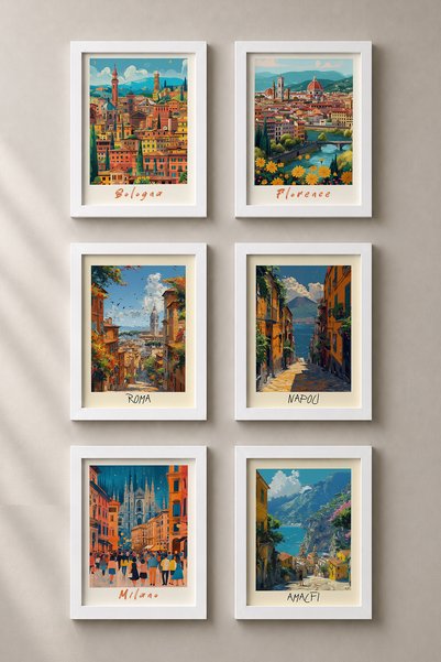 HOMEPACK Set od 6 komada uokvirenih slika italijanskih gradskih pejzaža, ital...