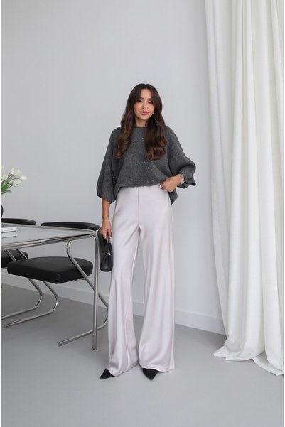 Havoş Stone Color Draped Satin Wide Leg Trousers