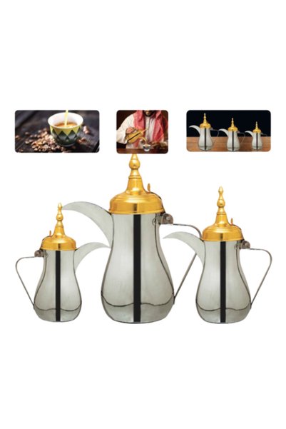 Generic Dallah Set, High-Quality Steel Arabic Coffee Dallah Set - 3 Pieces
