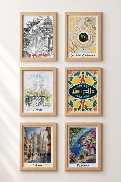 HOMEPACK 6 Piece Balconies and Squares Framed Painting Set Italy Posters Wall...