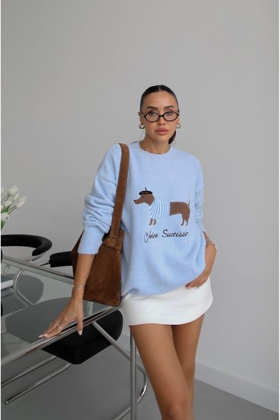 Havoş Baby Blue Dog Embroidered Soft Sweater