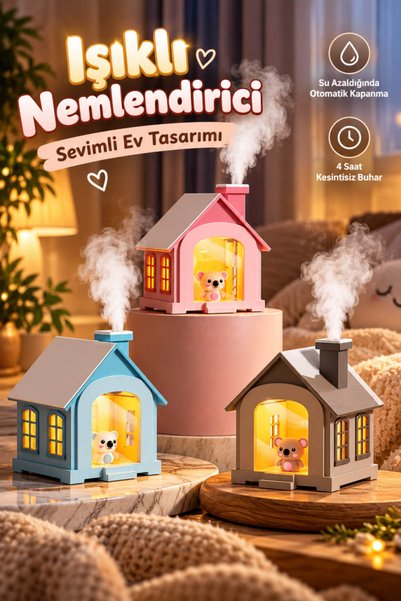 House Bird LED Işıklı Ev Tasarımlı Buhar Nemlendirici Gece Lambası Sevimli Figürlü Dekoratif Hava Nemlendirici