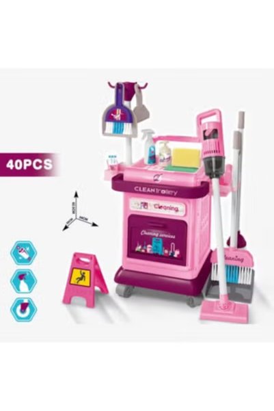 Toybox Portable Cleaning Housekeeping Trolley Cart Mop And Bucket Kit Toy For...