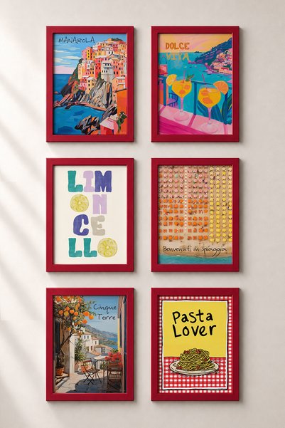 HOMEPACK 6 Piece Lemoncello and Beach Pleasure Framed Painting Set Italy Post...