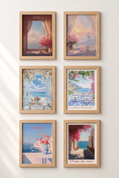HOMEPACK 6 Piece Floral Sea Windows Framed Painting Set Italy Posters Wall De...