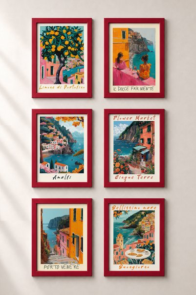 HOMEPACK 6 Piece a Day in the Riviera Framed Painting Set Italy Posters Livin...