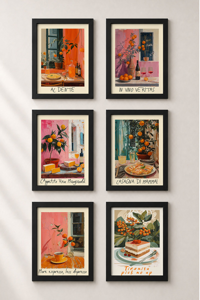 HOMEPACK 6 Piece Italian Cuisine Delicacies Framed Painting Set Italy Posters...