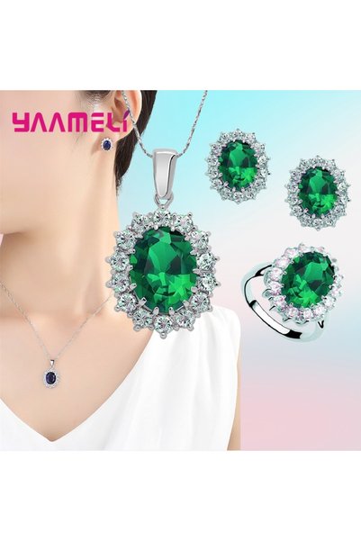 Choice Green Authentic 925 Sterling Silver Plated Women Wedding Engagement Je...