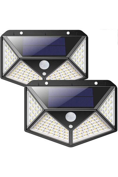 Noonedibs Set de 2 lampă solară de exterior cu 100 LED-uri, cu detector de mi...