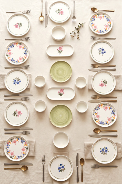 NESS HOME 22 Parça 12 Kişilik Flora Stackable Kahvaltı Takımı Kahvaltılık Sun...