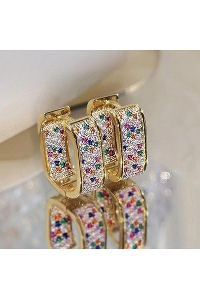 Choice E5323 Huitan Korean Fashion Paved CZ Hoop Earrings for Women Metal Sil...