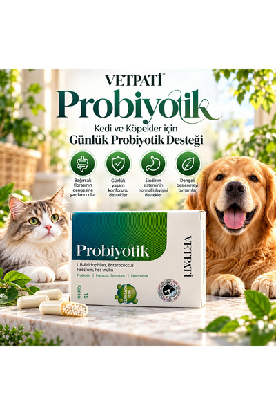 Vetpati Probiyotik 15 Kapsül Kedi ve Köpekler Için Mikrokapsül Teknolojili Pr...