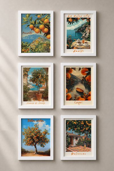 HOMEPACK 6 Piece Amalfi Orange Garden Framed Painting Set Italy Posters Wall ...
