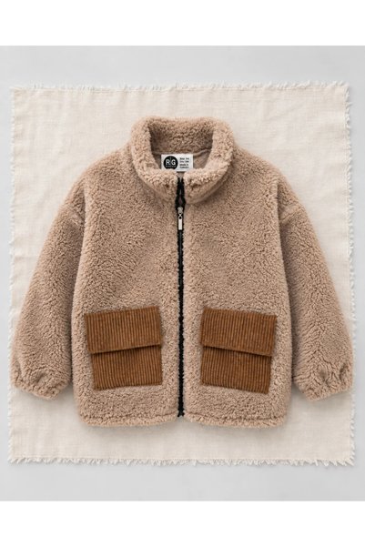 blumi kids Dik Yakalı Fermuarlı Çocuk Peluş Hırka