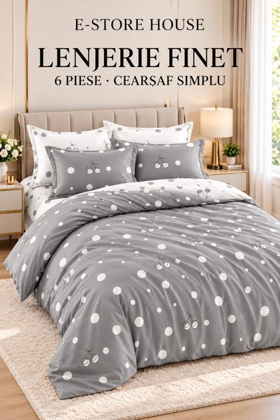 RALEX PUCIOASA Lenjerie de pat Finet, 6 piese, cearșaf 220 × 240 cm — gri cu ...