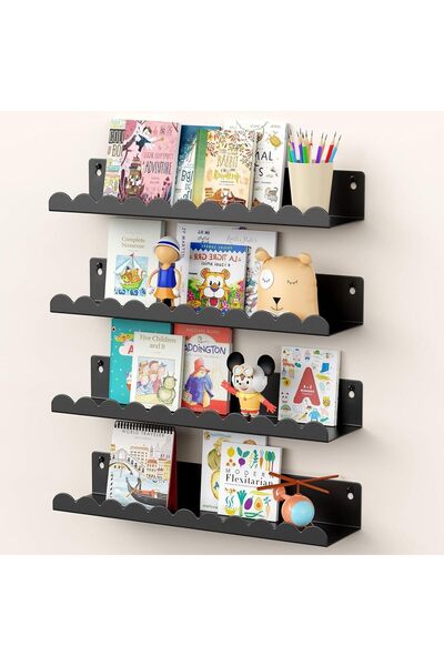 Generic 4-Pack Black Floating Shelves for Wall Kids, Scalloped Shelves, Wall ...