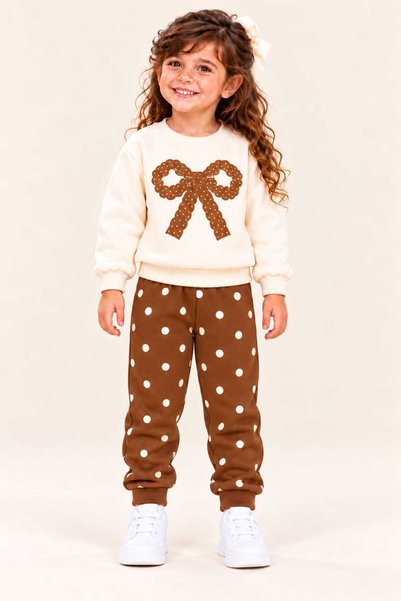 kidsense Girl's Bow Printed Polka Dot Jogger Tracksuit Set