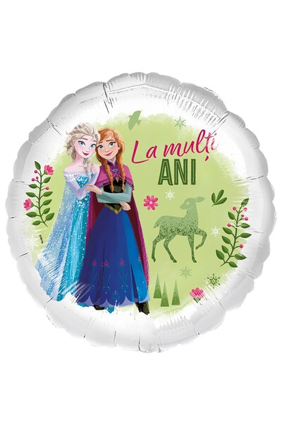 Riethmueller Balon rotund din Mylar „La mulți ani” Frozen Elsa și Anna 45 cm