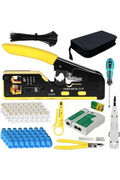Generic طقم أدوات تجعيد أسلاك إيثرنت RJ45، مع موصلات تمريرية، يتضمن 50 موصل C...