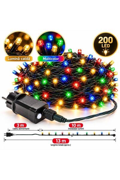 IRO Christmas Light Installation, 200 LEDs, 10 Meters, Warm White and Multico...