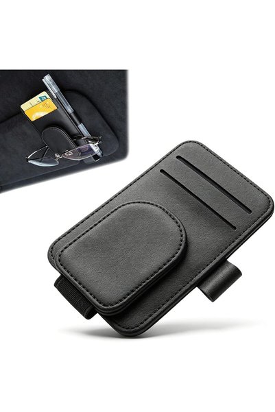 Generic Car Sun Visor Glasses Holder Black Leather Card Organiser Clip