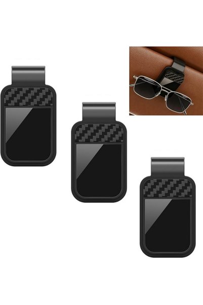 Generic 3 Pack Sunglass Clip for Car Sun Visor, One-Handed Press Release(Black)