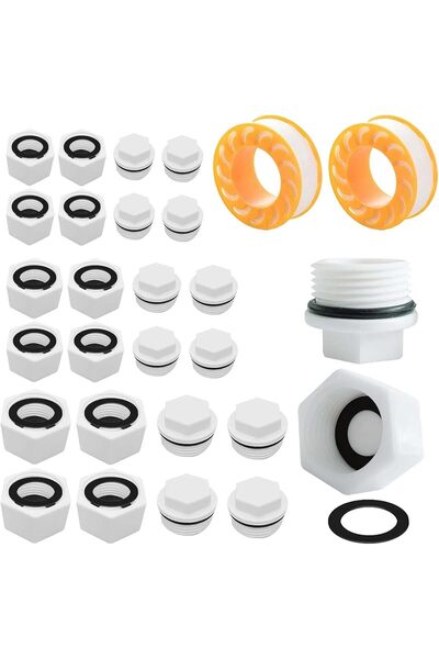 Generic 24Pcs Plastic Plug Cap Water Pipe Hex Thread Plugs Set, 1’’ 1/2’’ 3/4...