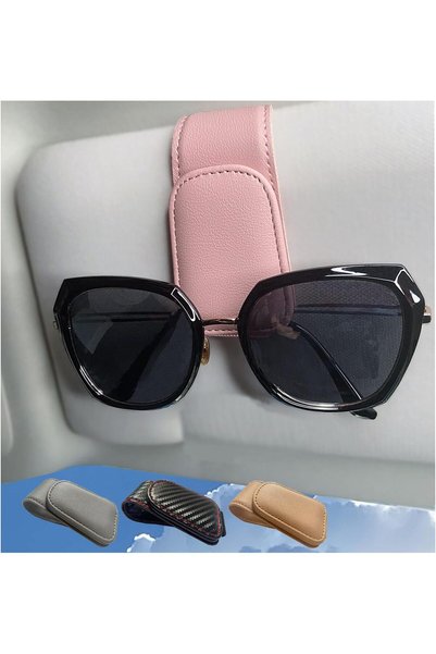 Generic Magnetic Leather Car Sunglass Holder, Eyeglass Clip for Sun Visor(Pink)