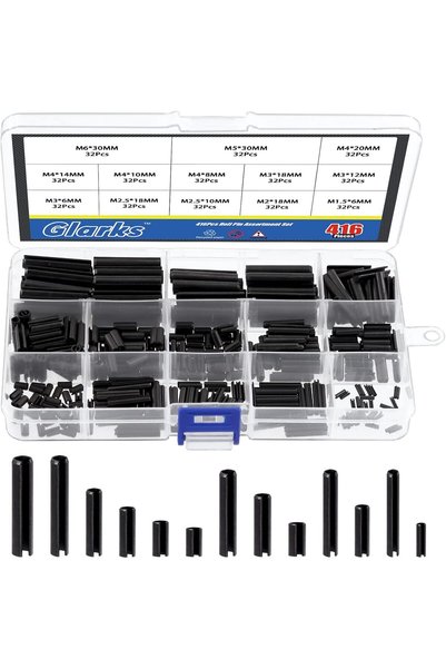 Generic 416Pcs Black Roll Pin Assortment Set M1.5 M2 M2.5 M3 M4 M5 M6 Slotted...