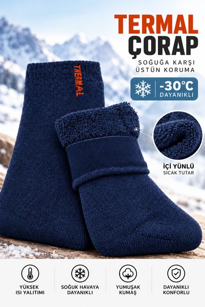 Calzetta 3'lü Termal Çorap İçi Yünlü Kalın Kışlık Sıcak Tutan Soğuk Hava Çora...