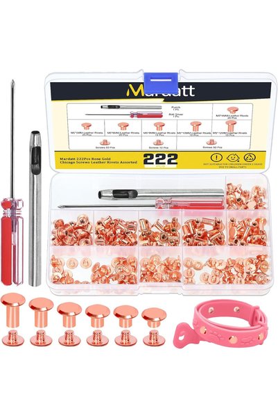 Generic 222 قطعة من براغي شيكاغو بـ 6 أحجام مع أدوات التثبيت، مسامير جلدية M5...