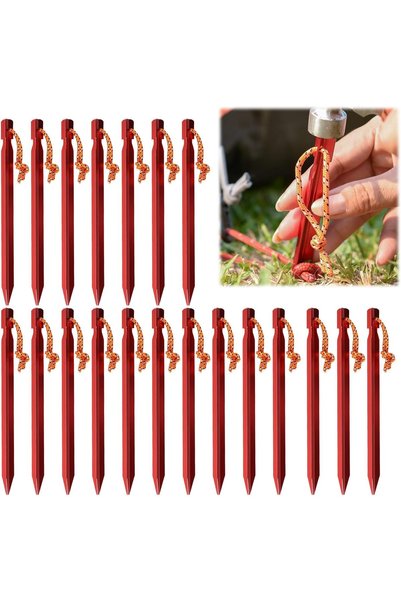 Generic Aluminium Tent Pegs Heavy Duty, 24 Pack Red Camping Ground Pegs with ...