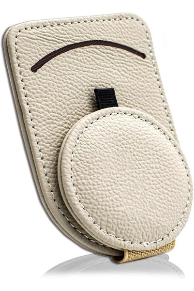 Generic Sunglass Holder Car Visor Magnetic Leather Eyeglass Clip Beige