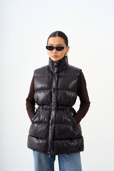 LOCCO Women's Adjustable Waist Shiny Vest Black