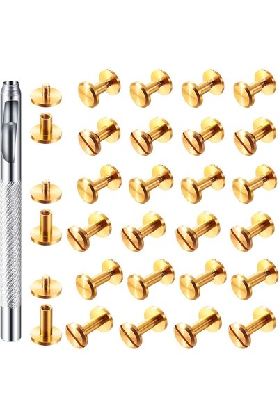 Generic 60 Pairs Gold Chicago Screws Brass Rivets with Hole Punch Tool, Mixed...