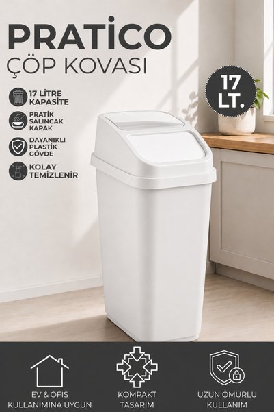 Nandy Home 17 Litre Pratico Çöp Kovası Pratik İtmeli Kapaklı Ofis ve Mutfak Ç...