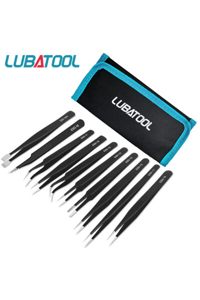 Choice 9PCS SET 9/10 Pcs Tweezers Set Bag Stainless Steel Anti-Static Precisi...