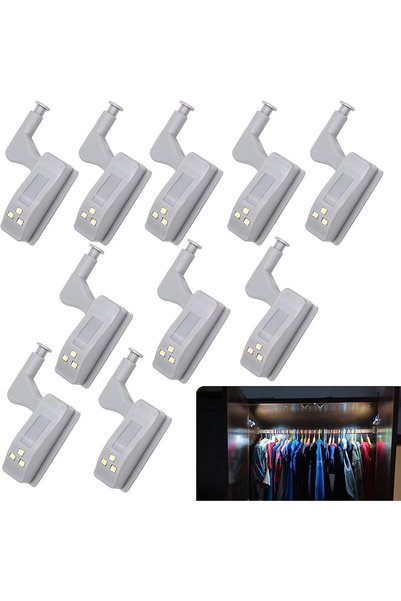 Generic إضاءة ليلية LED لمفصلات الخزانة، عبوة من 10 قطع، أبيض بارد، مع مستشعر...