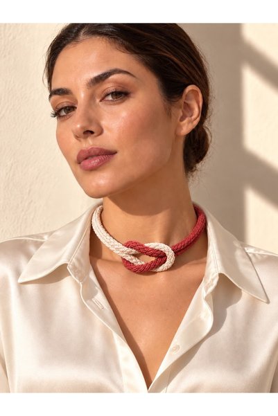 Kutcha Accessories Chery Duo Cream–Tile Weave Choker Necklace