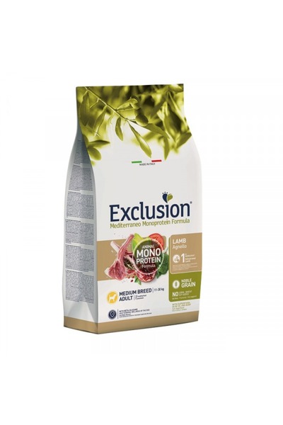 Exclusion Monoprotein Düşük Tahıllı Kuzu Etli ve Narlı Orta Irk Yetişkin Köpe...