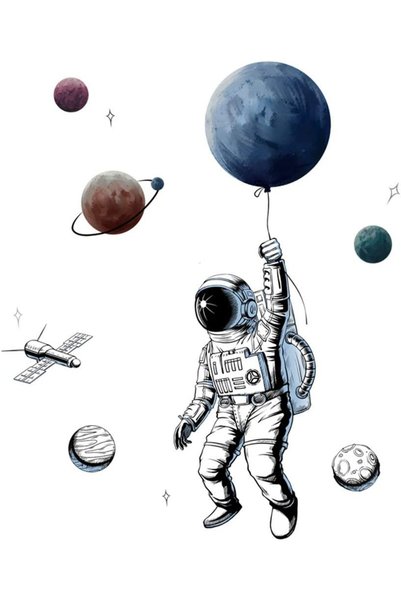 Noonedibs Tatuaj de perete, autocolant 3D cu astronaut ca decor de perete pen...