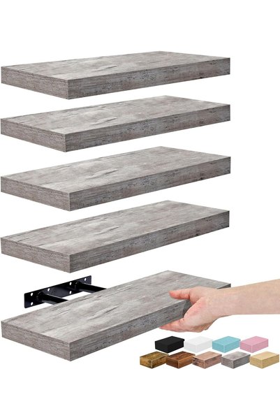 Generic 16 Inch Floating Wall Shelves (5-Pack, Gray)