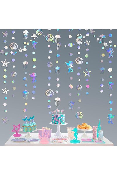 Generic Iridescent Mermaid Garland with Jellyfish Seashell Starfish Pearl Hol...