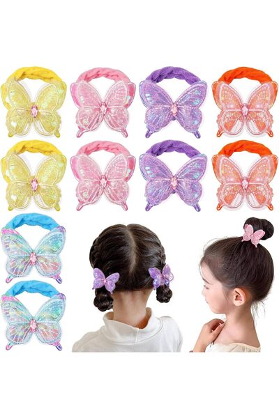 Generic 10 Pcs Glitter Butterfly Hair Ties for Girls Toddler Baby – Soft Elas...