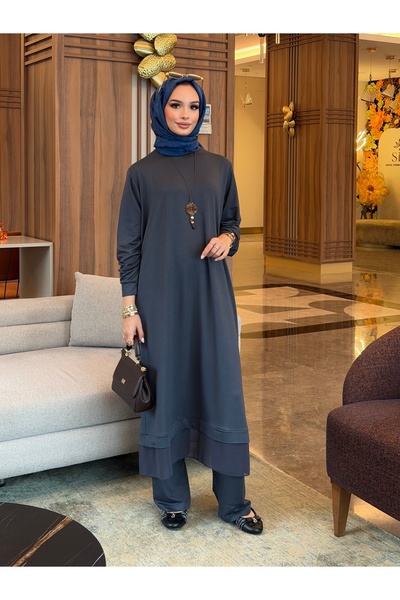 Mürdüm butik طقم يوسراء موسمي من قماش الكريستال المحبوك مع تفاصيل من الشيفون