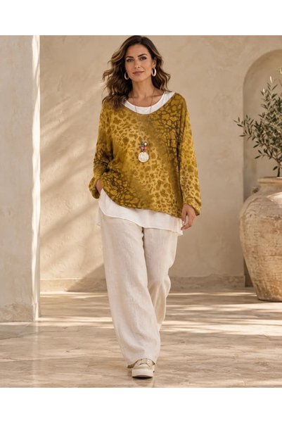 Generic Brand Lsd10348-B Mustard Italian Leopard Print Athlete Blouse