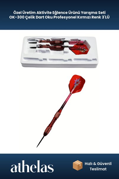 Athelas Özel Üretim Aktivite Eğlence Ürünü Yarışma Seti OK-300 Çelik Dart Oku Profesyonel Kırmızı Renk 3'LÜ