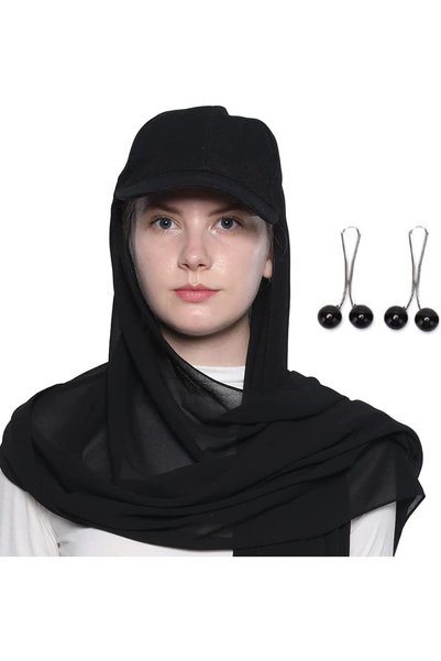 Generic حجاب نسائي مسلم بلون واحد مع قبعة، حجاب فوري طويل قابل للتعديل على شك...